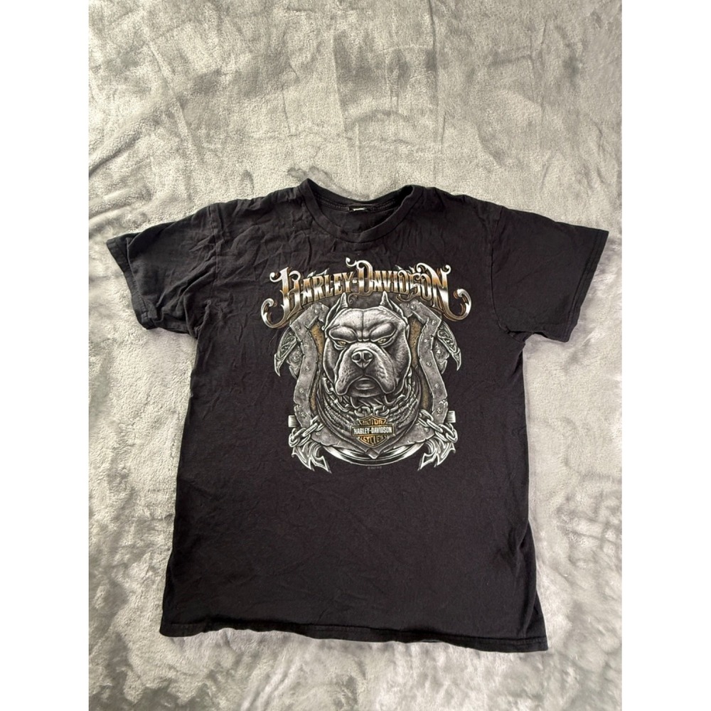 Harley-Davidson Pitbull Bulldog Motorcycle Dealer Biker T-Shirt Mens L Black